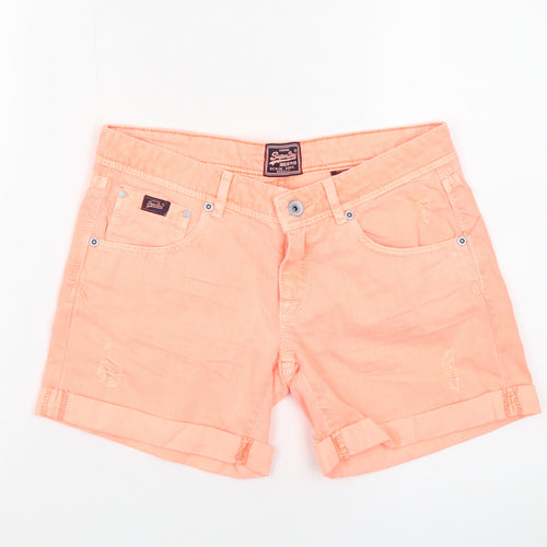 Superdry Womens Orange Chino Denim Shorts Size 24 Slim Fit Summer