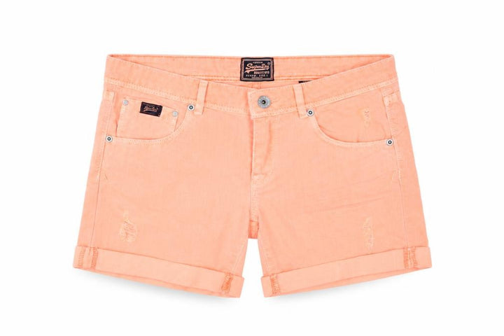 Superdry Womens Orange Chino Denim Shorts Size 24 Slim Fit Summer