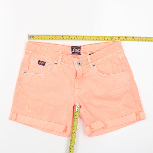 Superdry Womens Orange Chino Denim Shorts Size 24 Slim Fit Summer