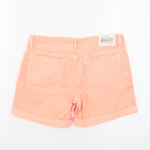 Superdry Womens Orange Chino Denim Shorts Size 24 Slim Fit Summer
