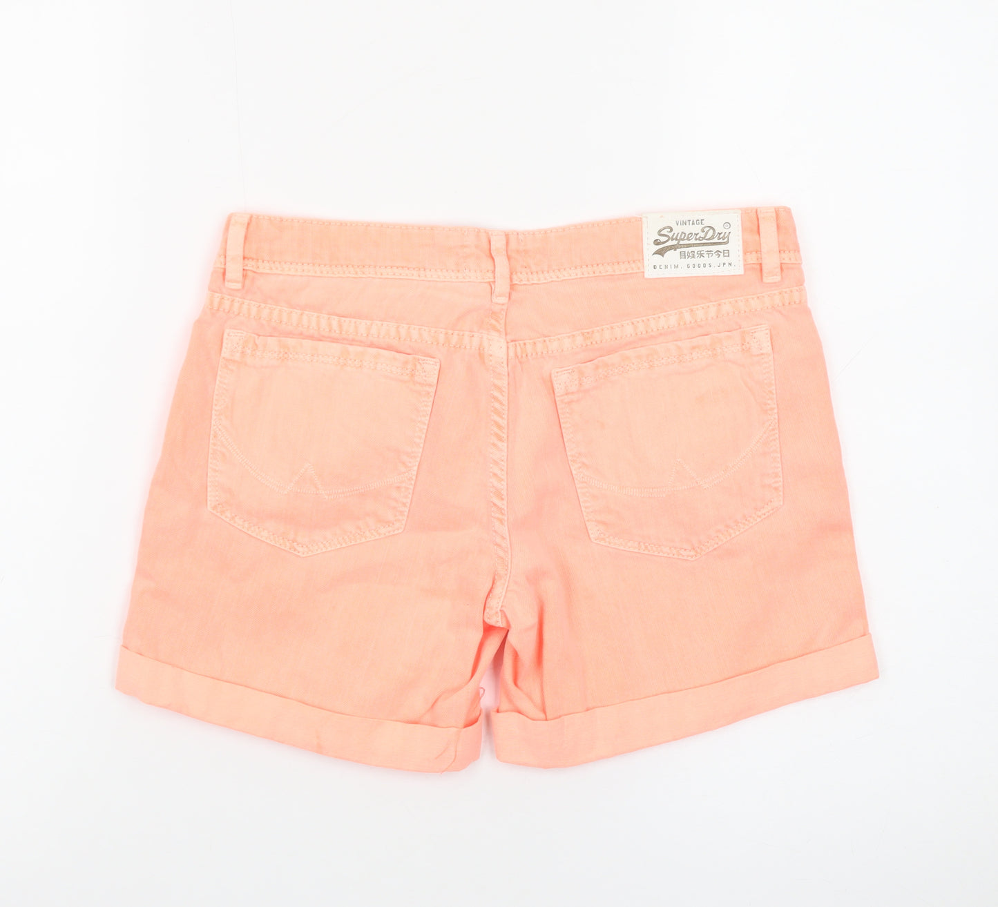 Superdry Womens Orange Chino Denim Shorts Size 24 Slim Fit Summer