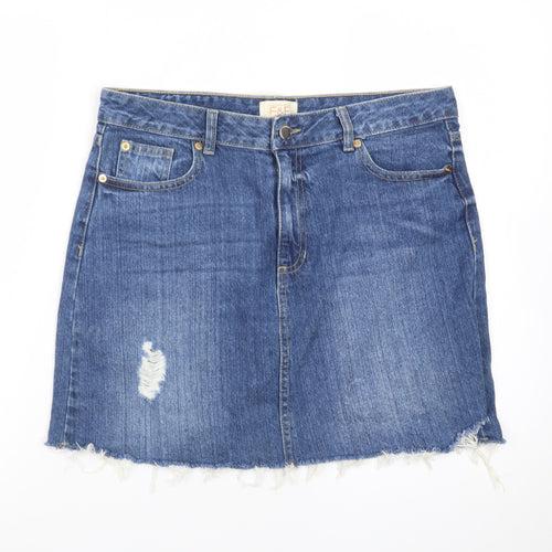 F&F Women’s Blue Denim Short Skirt Size 12 Frayed Hem Casual