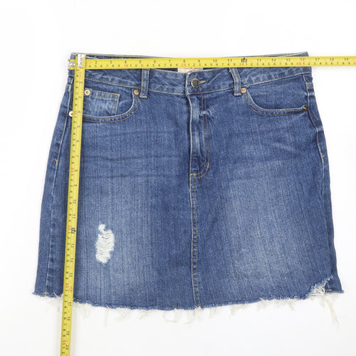 F&F Women’s Blue Denim Short Skirt Size 12 Frayed Hem Casual