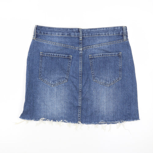 F&F Women’s Blue Denim Short Skirt Size 12 Frayed Hem Casual