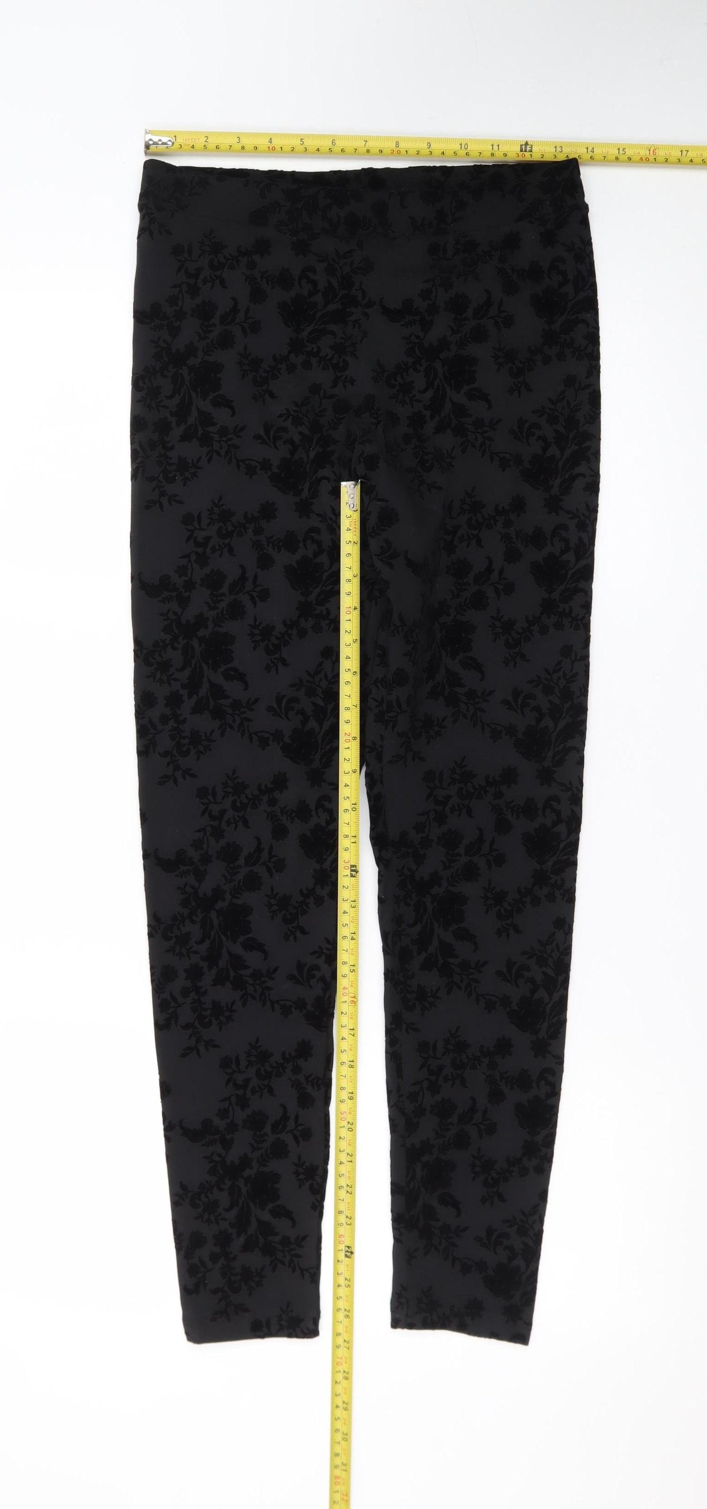 Marks and Spencer Women’s Black Floral Velvet Ankle Leggings Size 10