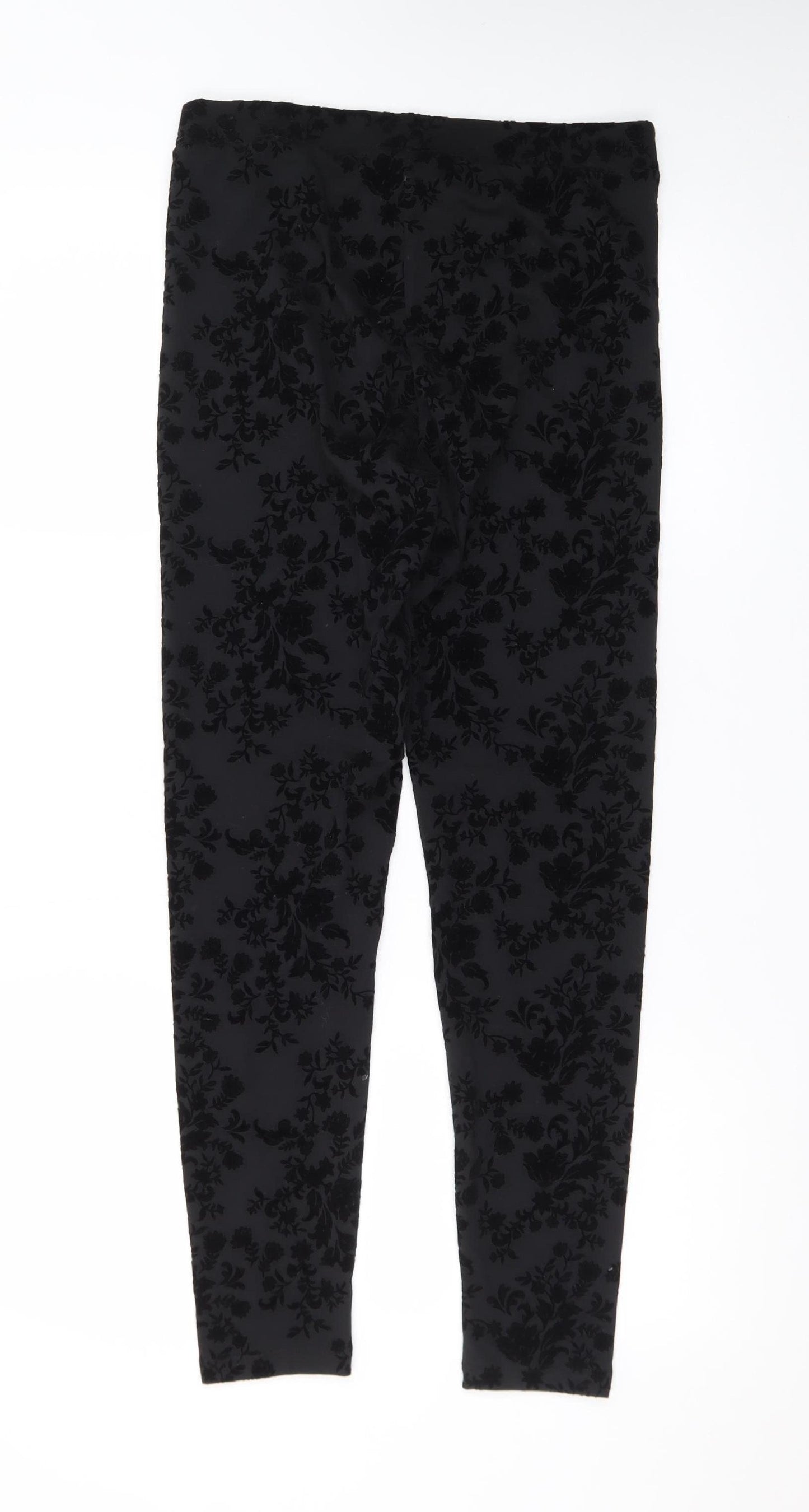 Marks and Spencer Women’s Black Floral Velvet Ankle Leggings Size 10