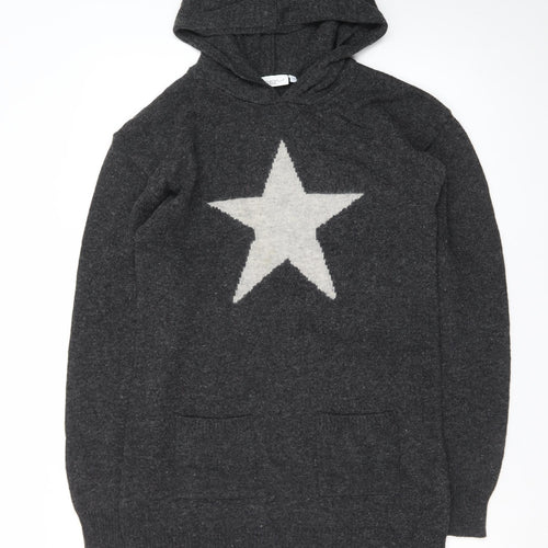 New Look Women Grey Hooded Star Knit Jumper Size 14