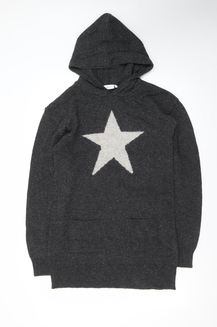 New Look Women Grey Hooded Star Knit Jumper Size 14