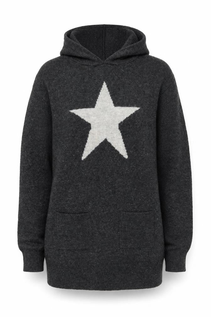 New Look Women Grey Hooded Star Knit Jumper Size 14