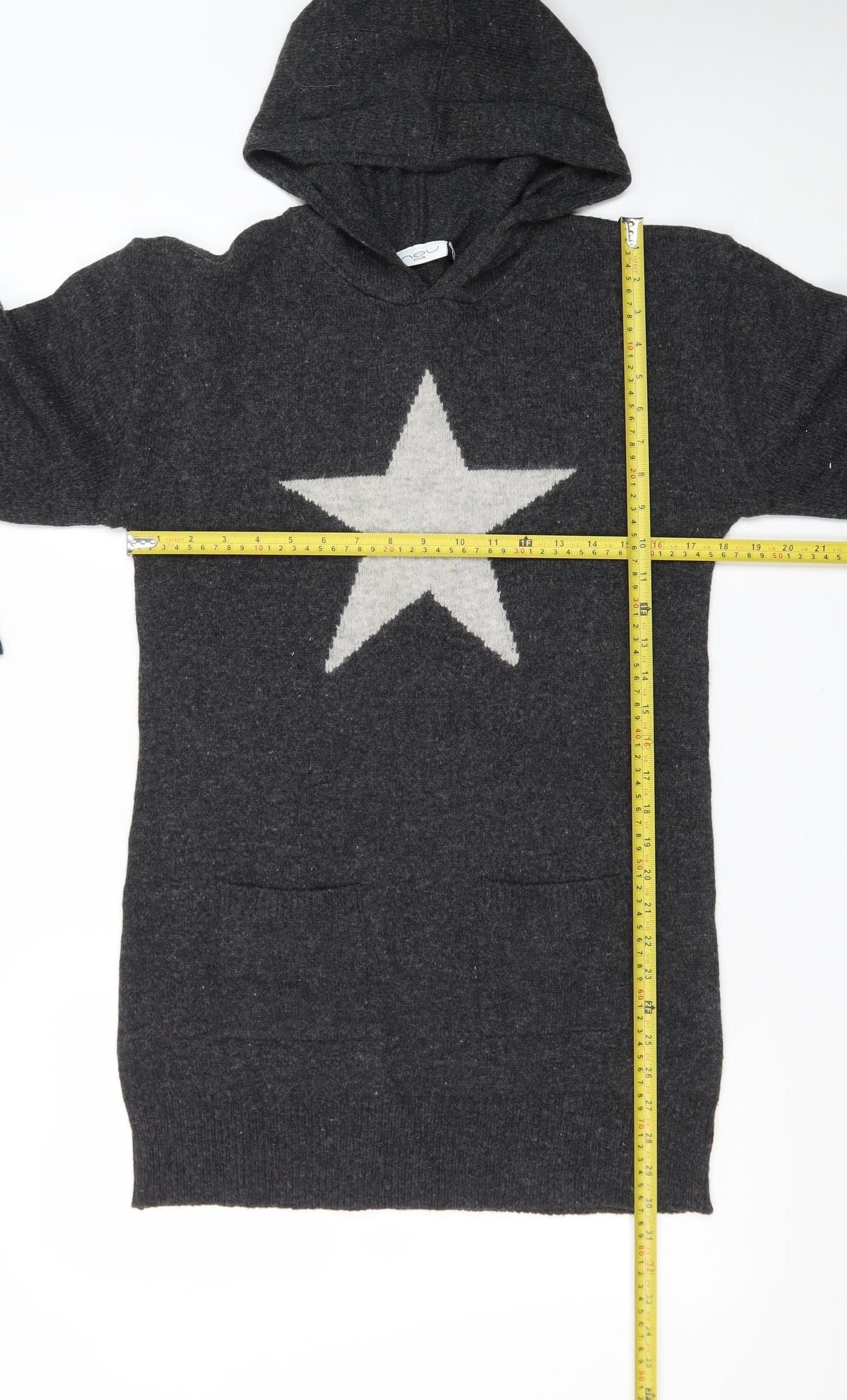 New Look Women Grey Hooded Star Knit Jumper Size 14
