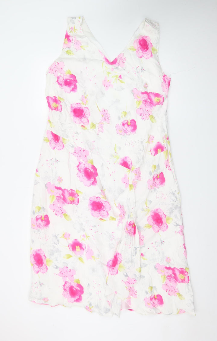 Bonmarché Women’s Multicoloured Floral Linen Blend Sleeveless Shift Dress Size 22