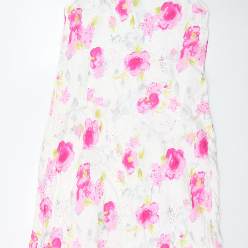 Bonmarché Women’s Multicoloured Floral Linen Blend Sleeveless Shift Dress Size 22