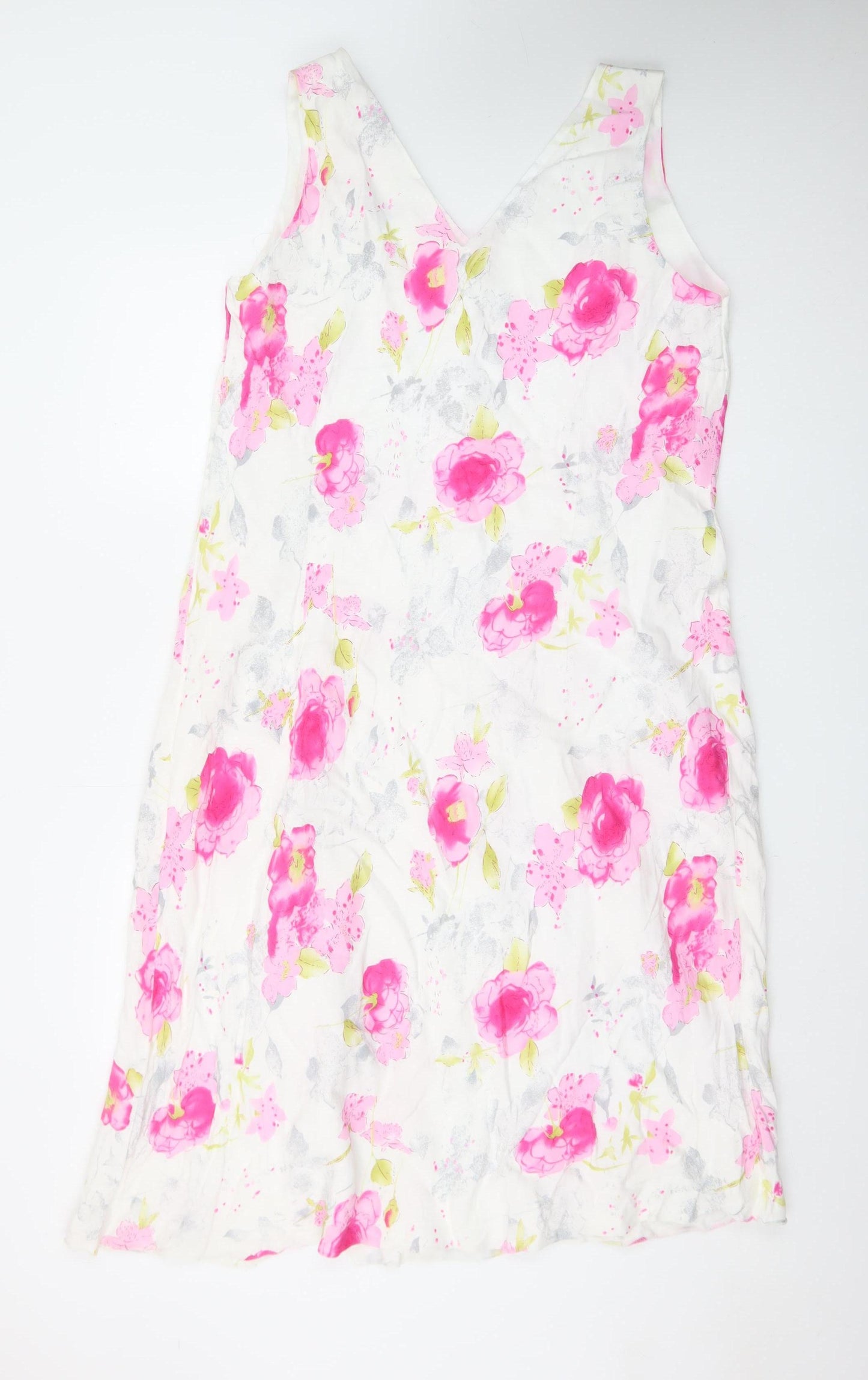 Bonmarché Women’s Multicoloured Floral Linen Blend Sleeveless Shift Dress Size 22
