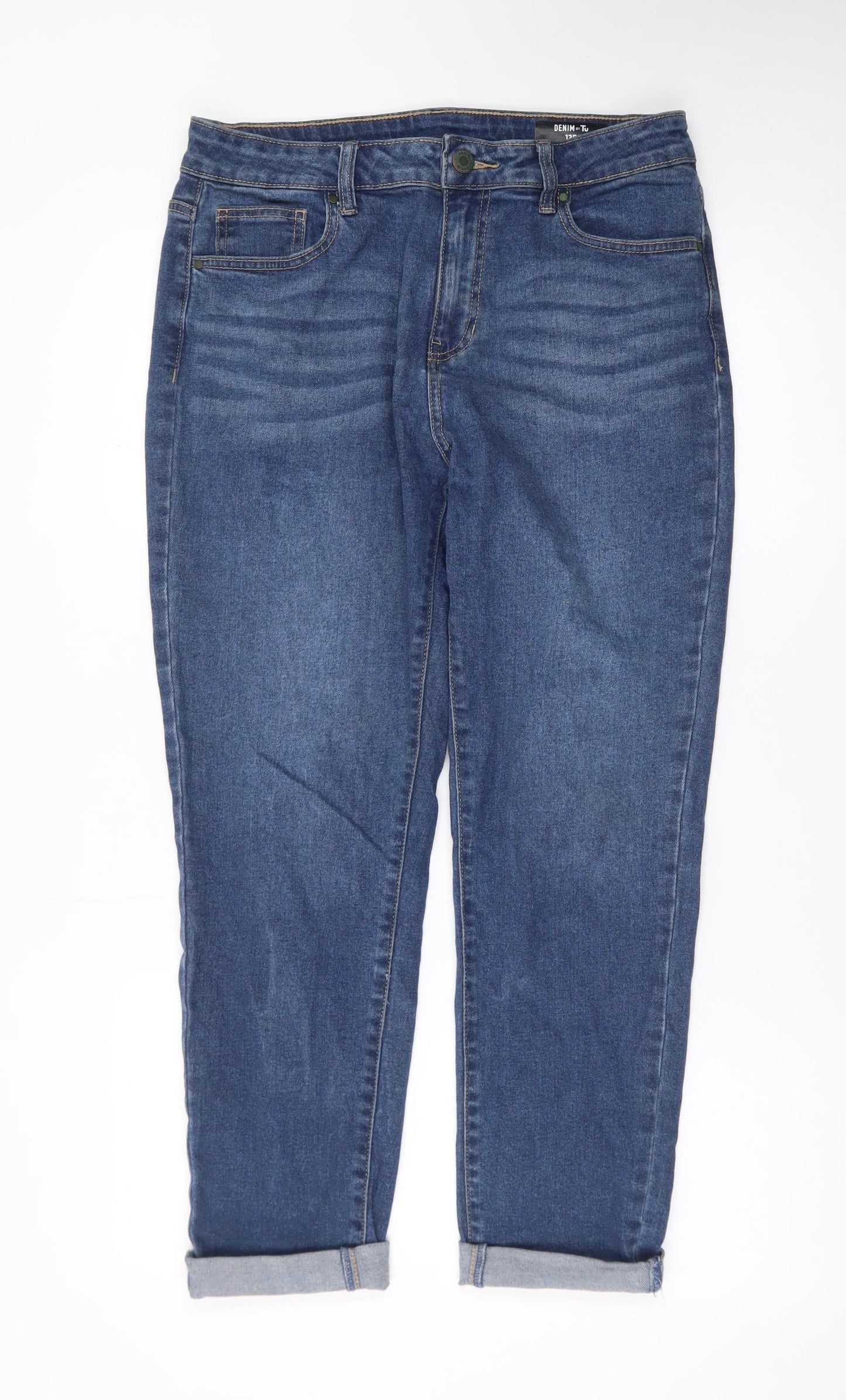 Tu Women’s Blue Relaxed Fit Mid Rise Boyfriend Jeans Size 12