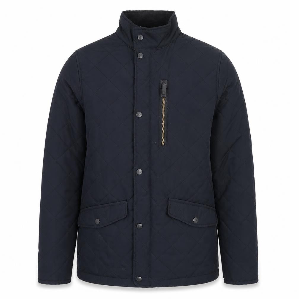 Front view of Trespass Men's Black Quilted Mid-Length Jacket XXS