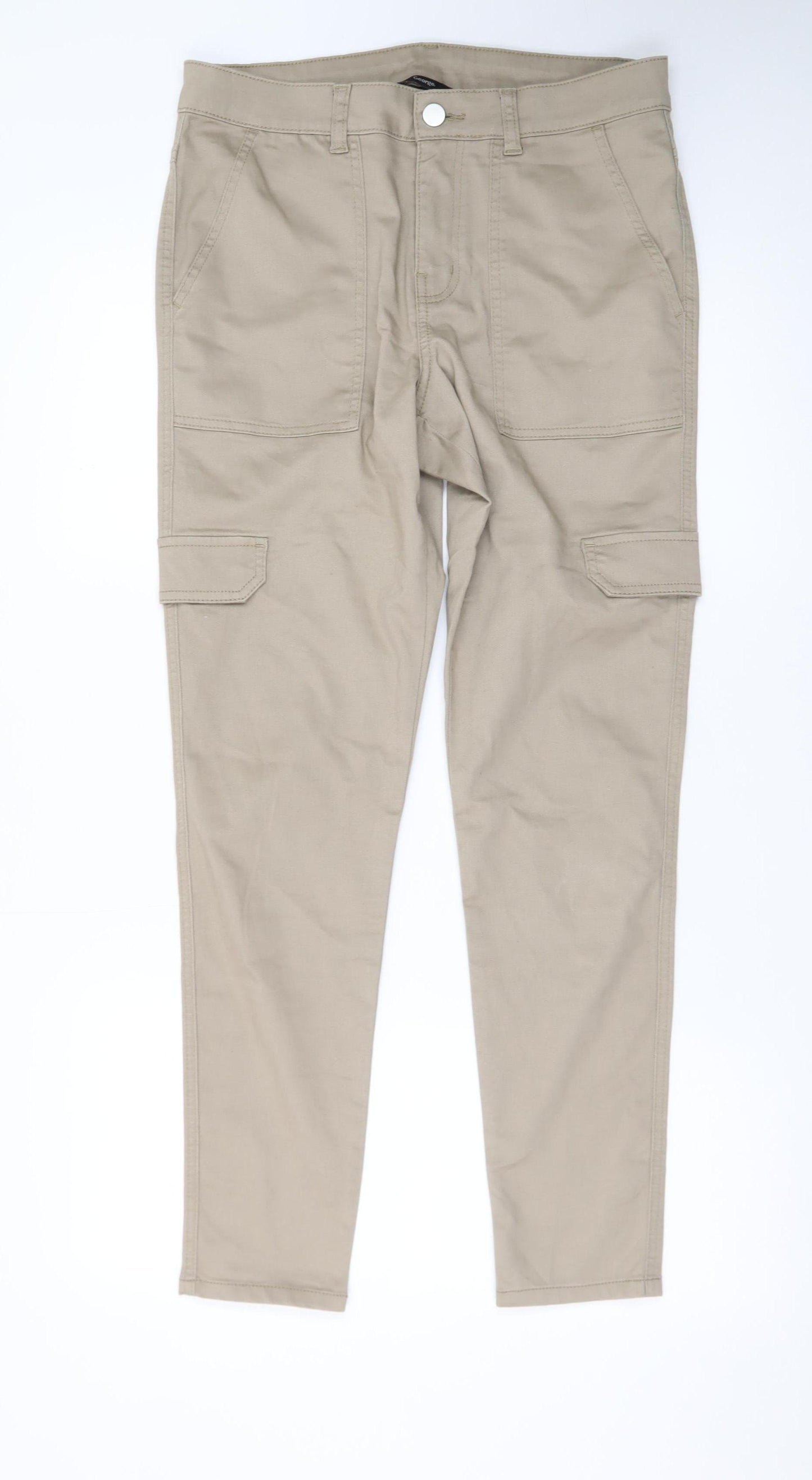George Women Beige Cargo Trousers Size 12 Cotton Stretch