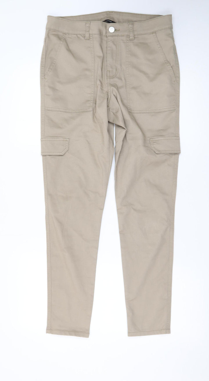 George Women Beige Cargo Trousers Size 12 Cotton Stretch