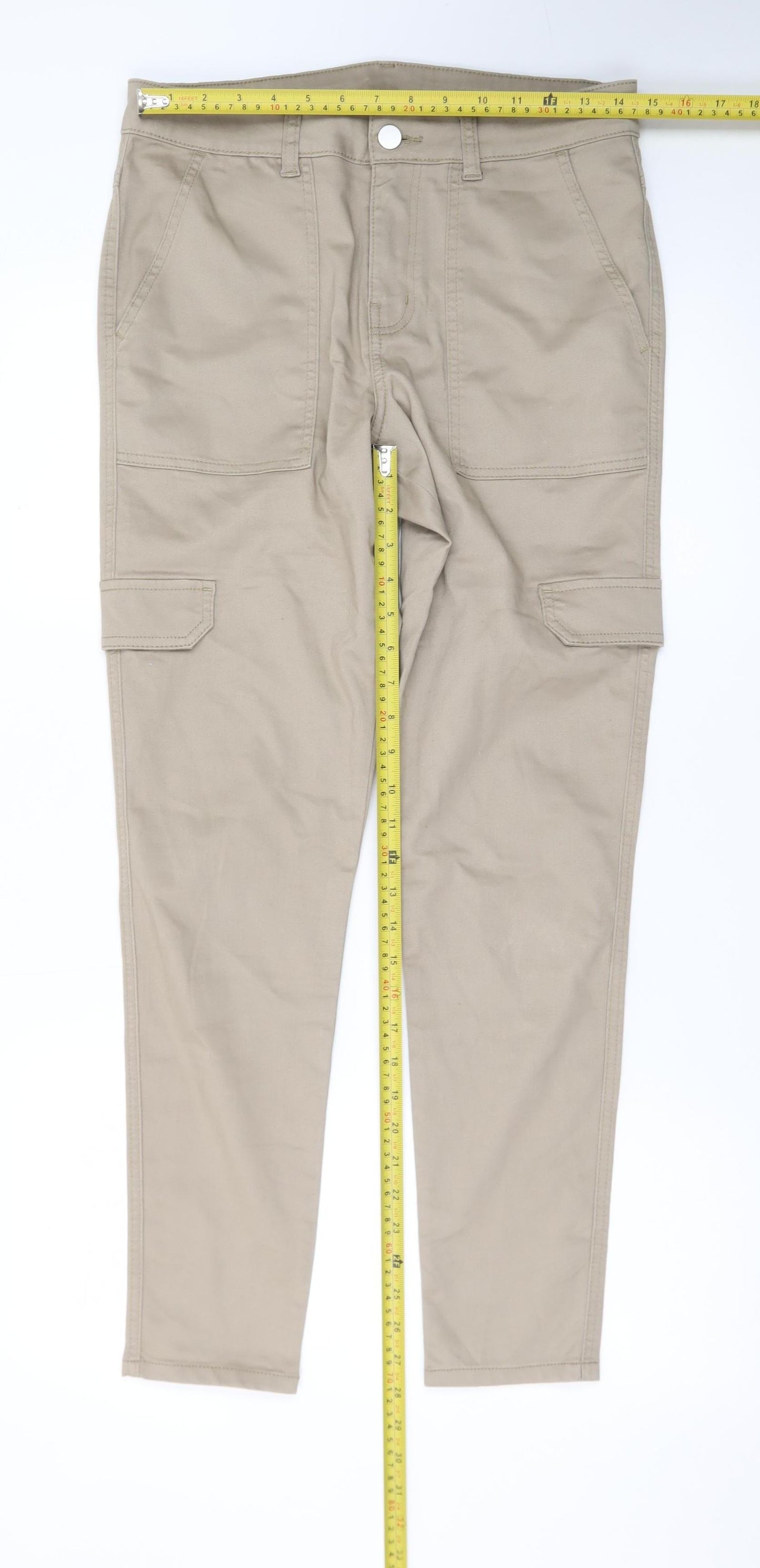 George Women Beige Cargo Trousers Size 12 Cotton Stretch