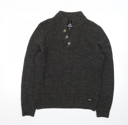 Threadbare Men's Grey Henley Wool Blend Jumper Size S