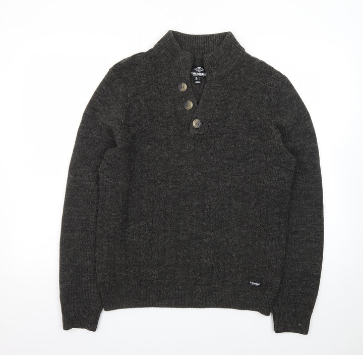 Threadbare Men's Grey Henley Wool Blend Jumper Size S