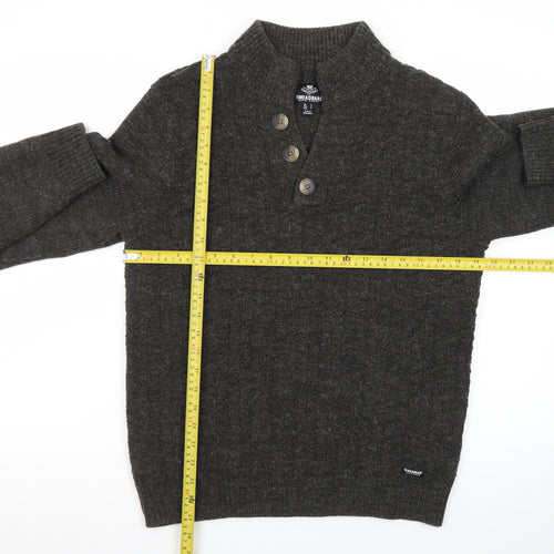 Threadbare Men's Grey Henley Wool Blend Jumper Size S