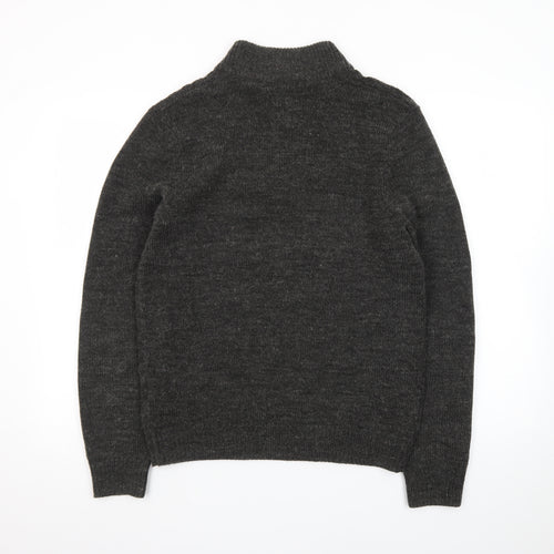 Threadbare Men's Grey Henley Wool Blend Jumper Size S