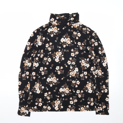Dorothy Perkins Womens Black Floral Roll Neck Long Sleeve Top UK 16