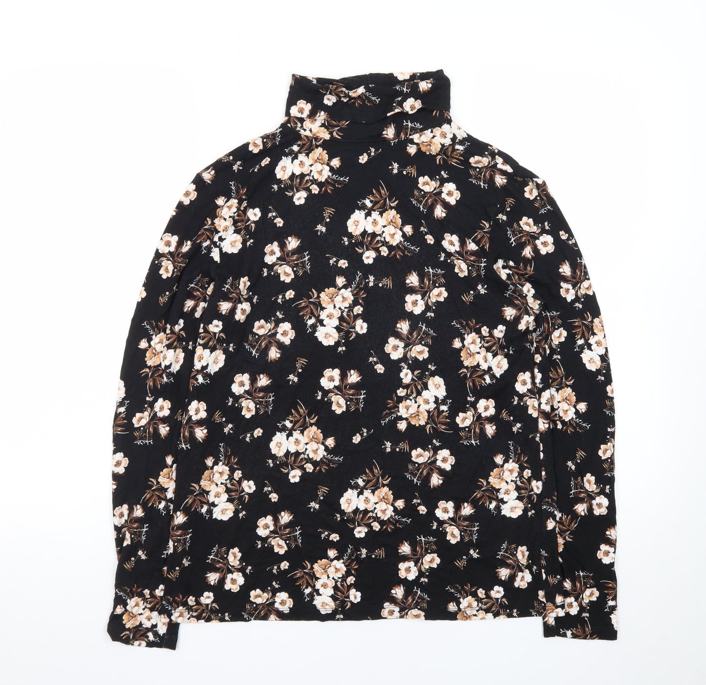 Dorothy Perkins Womens Black Floral Roll Neck Long Sleeve Top UK 16