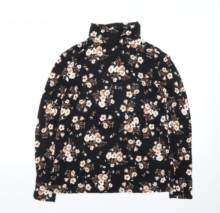 Dorothy Perkins Womens Black Floral Roll Neck Long Sleeve Top UK 16