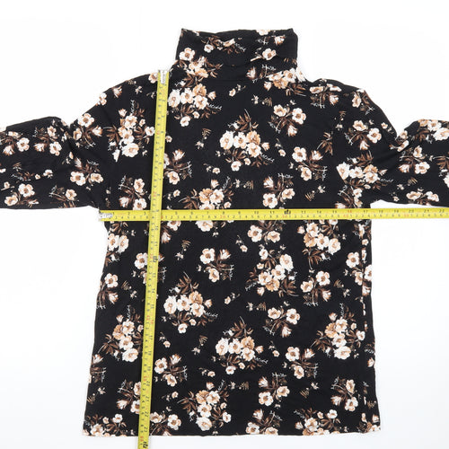 Dorothy Perkins Womens Black Floral Roll Neck Long Sleeve Top UK 16