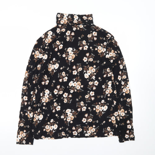 Dorothy Perkins Womens Black Floral Roll Neck Long Sleeve Top UK 16