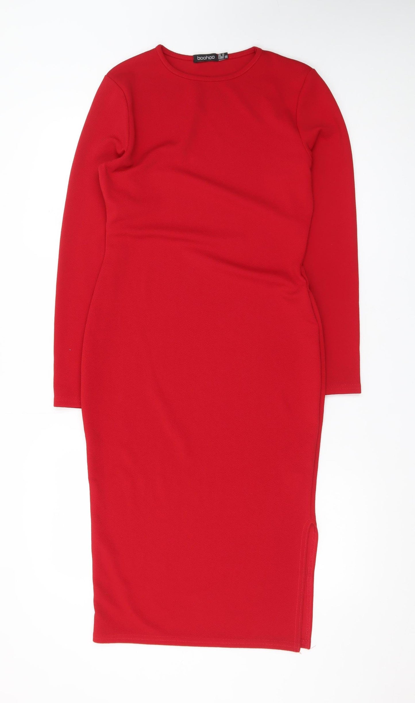Boohoo Womens Red Bodycon Midi Dress Size 12 Long Sleeve