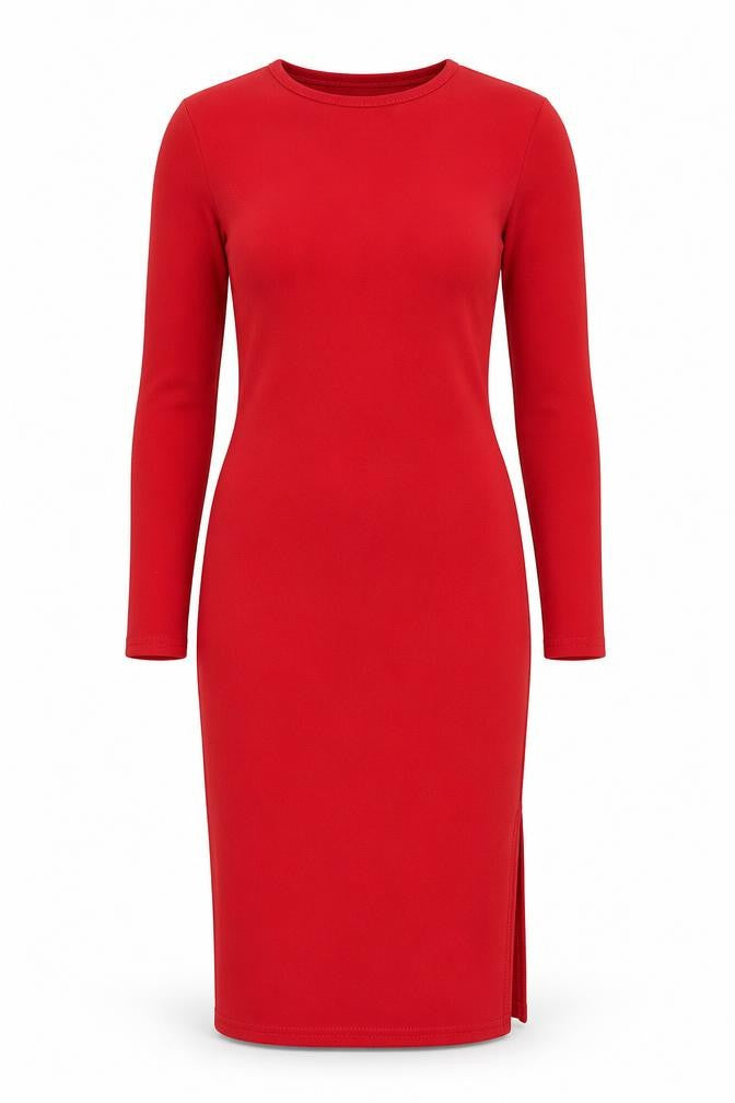Boohoo Womens Red Bodycon Midi Dress Size 12 Long Sleeve