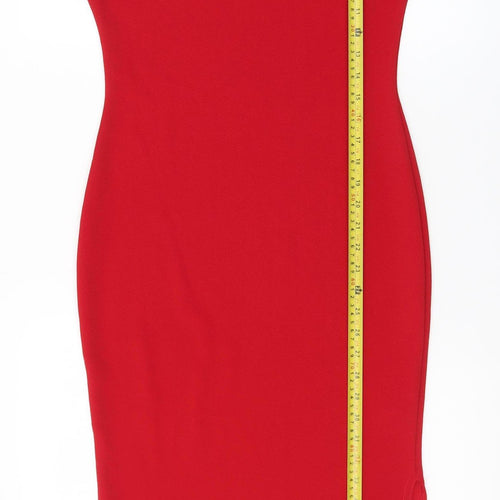 Boohoo Womens Red Bodycon Midi Dress Size 12 Long Sleeve