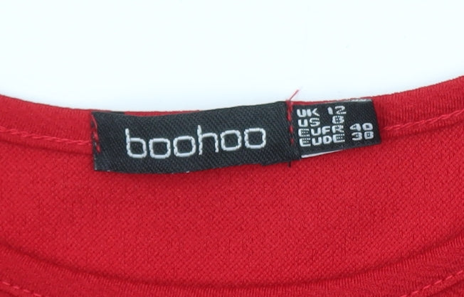 Boohoo Womens Red Bodycon Midi Dress Size 12 Long Sleeve