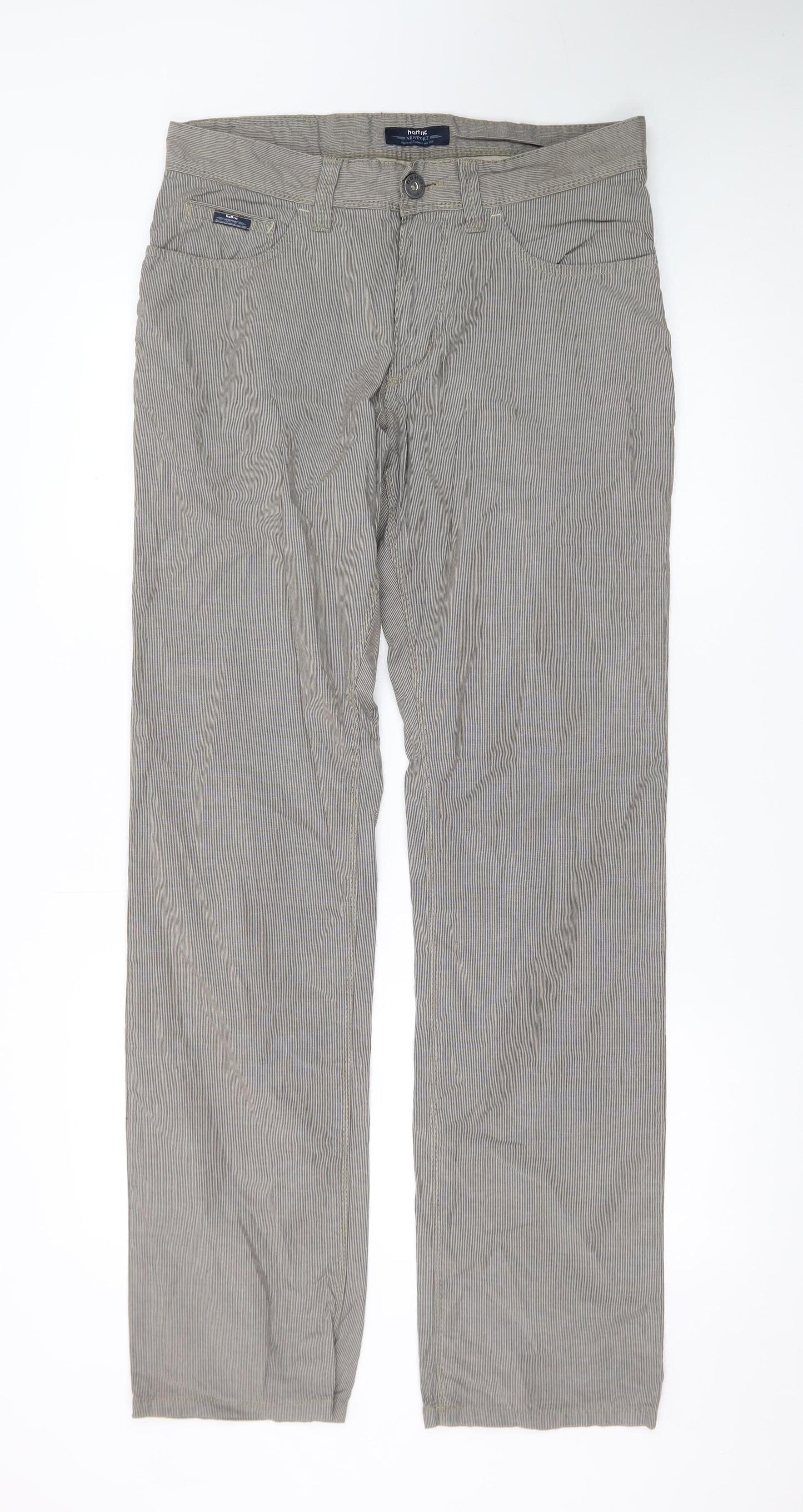 Hattric Men's Grey Striped Straight Jeans 32x34 Regular Fit