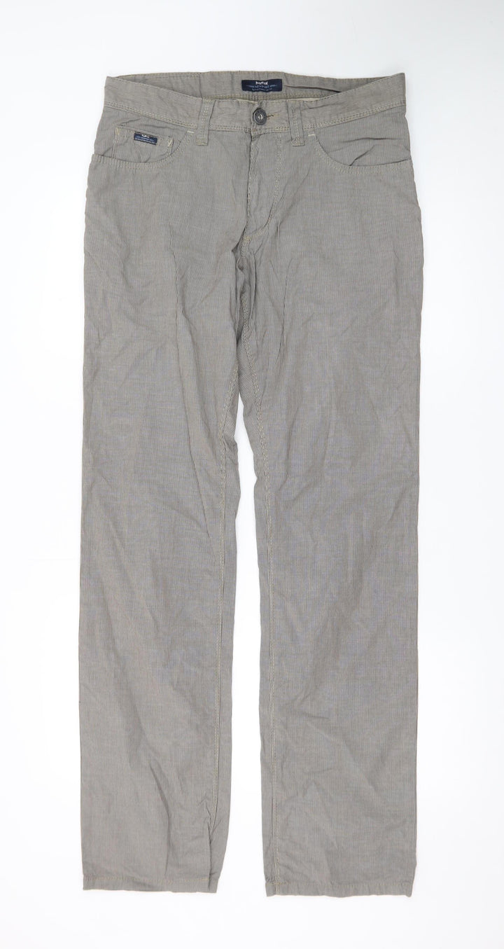 Hattric Men's Grey Striped Straight Jeans 32x34 Regular Fit