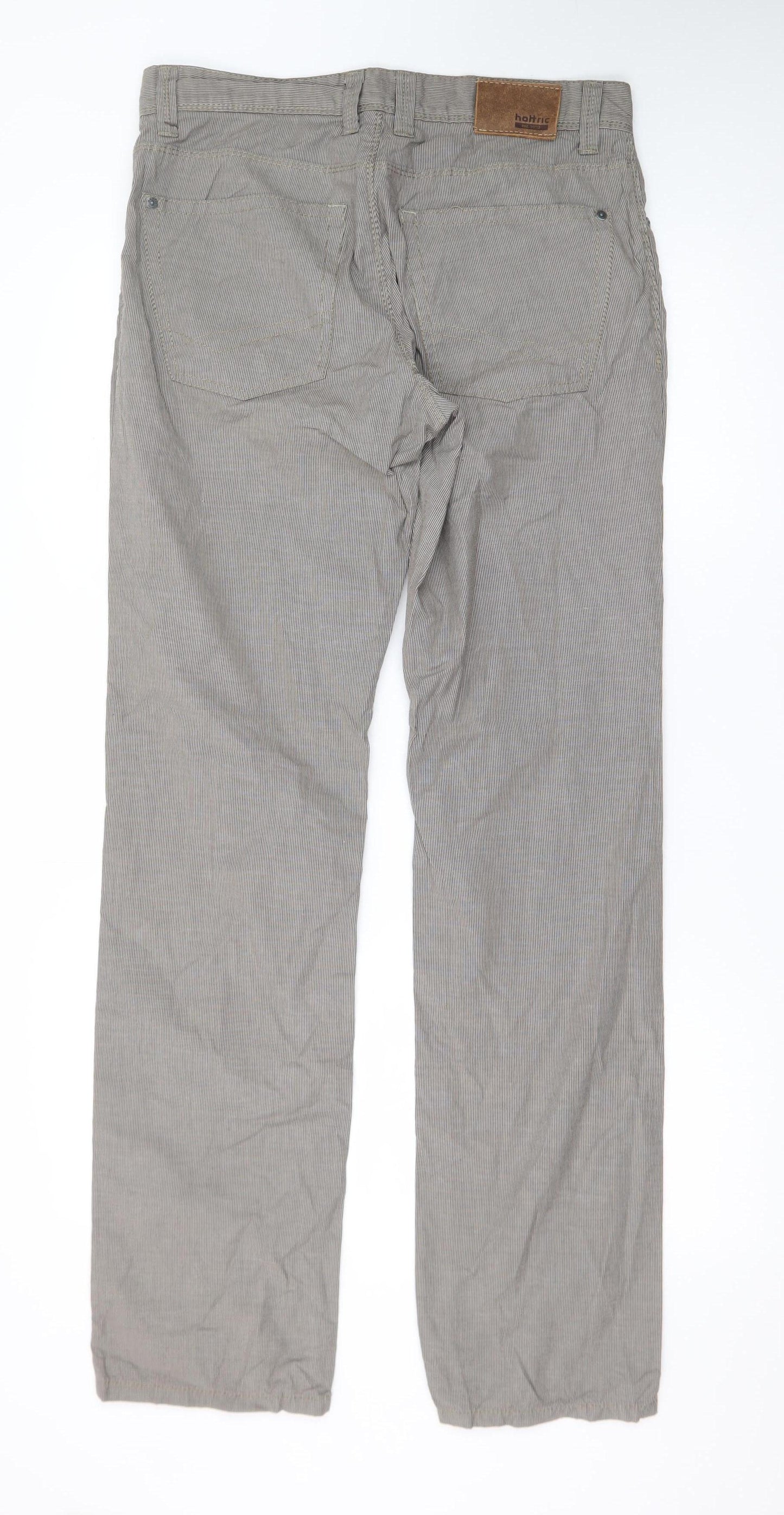 Hattric Men's Grey Striped Straight Jeans 32x34 Regular Fit