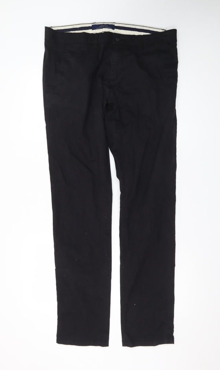 Zara Man Black Cotton Chino Trousers Mens 32 Regular Fit