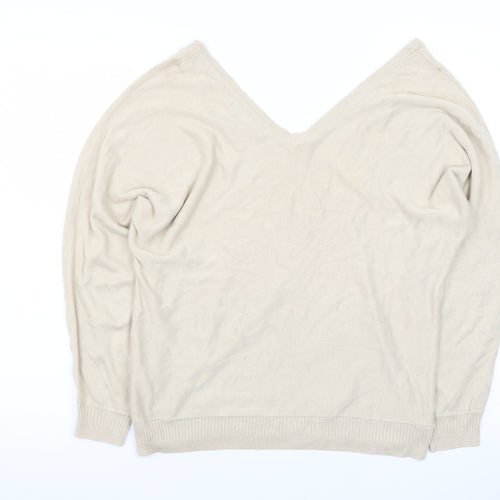 Next Womens Beige Sequin Star V-Neck Jumper Size 12