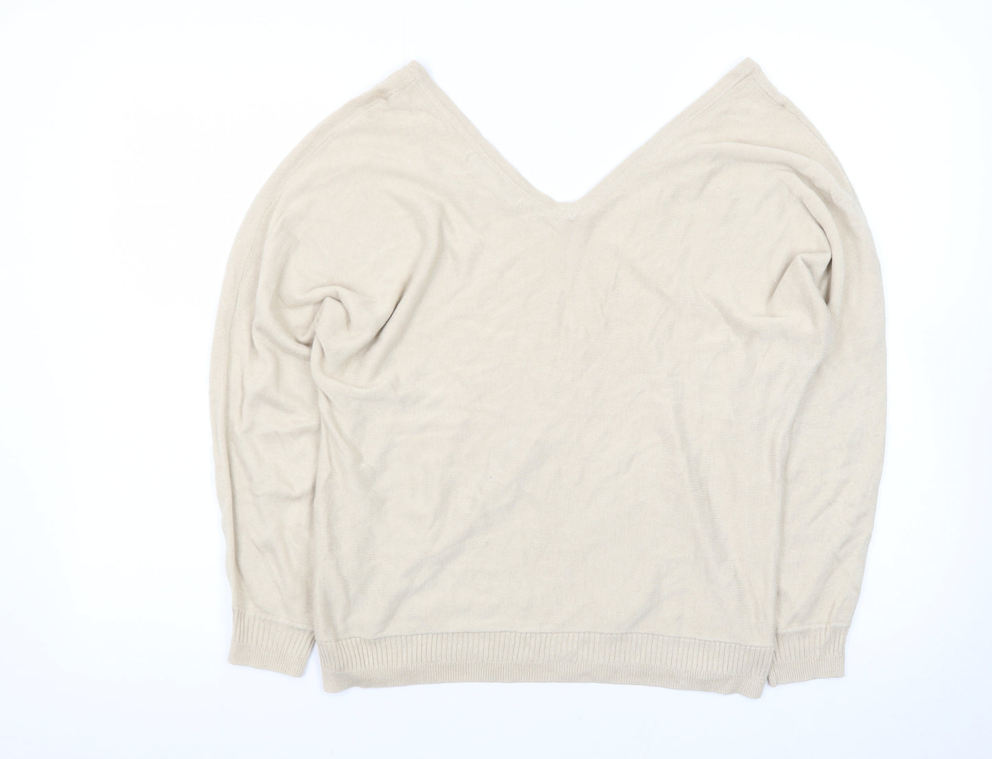 Next Womens Beige Sequin Star V-Neck Jumper Size 12