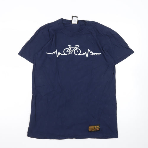 Ride Like The Wind Men's Blue Graphic Cycling T-Shirt Size M