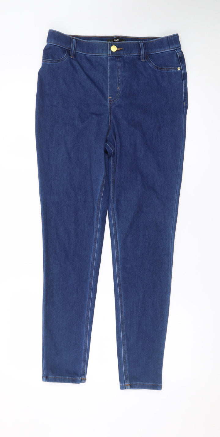 F&F Women Blue Skinny Jeans UK 12 Mid Rise Stretch Denim