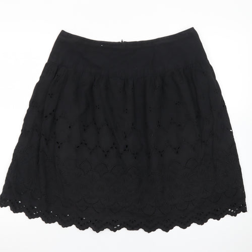 New Look Women's Black Cotton A-Line Embroidered Skirt Size 12