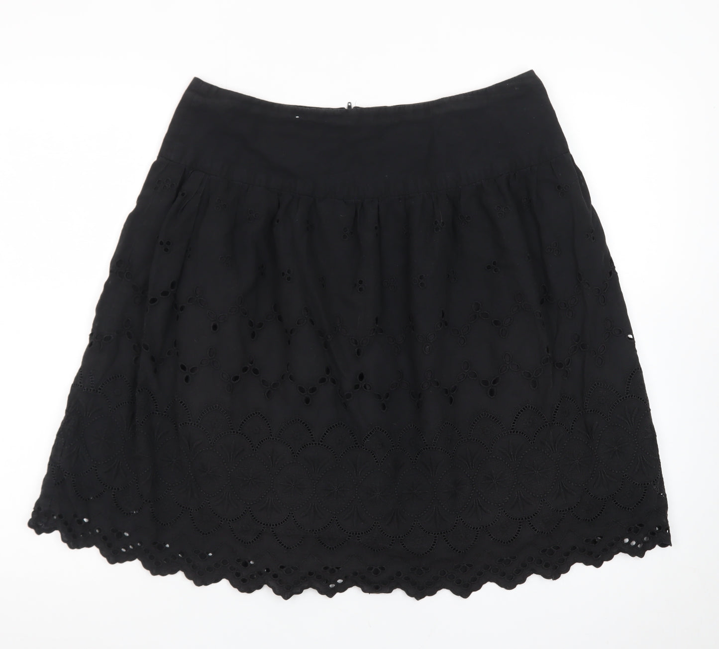 New Look Women's Black Cotton A-Line Embroidered Skirt Size 12