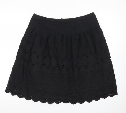 New Look Women's Black Cotton A-Line Embroidered Skirt Size 12