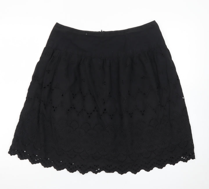 New Look Women's Black Cotton A-Line Embroidered Skirt Size 12