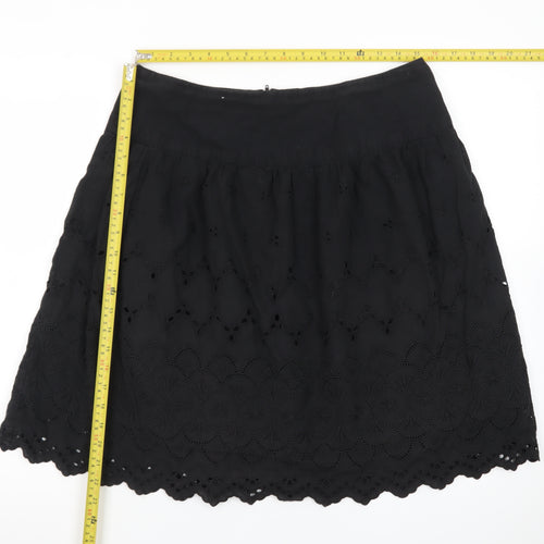 New Look Women's Black Cotton A-Line Embroidered Skirt Size 12