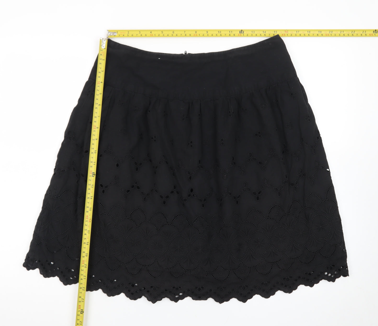 New Look Women's Black Cotton A-Line Embroidered Skirt Size 12