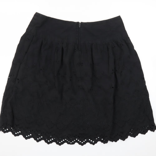 New Look Women's Black Cotton A-Line Embroidered Skirt Size 12